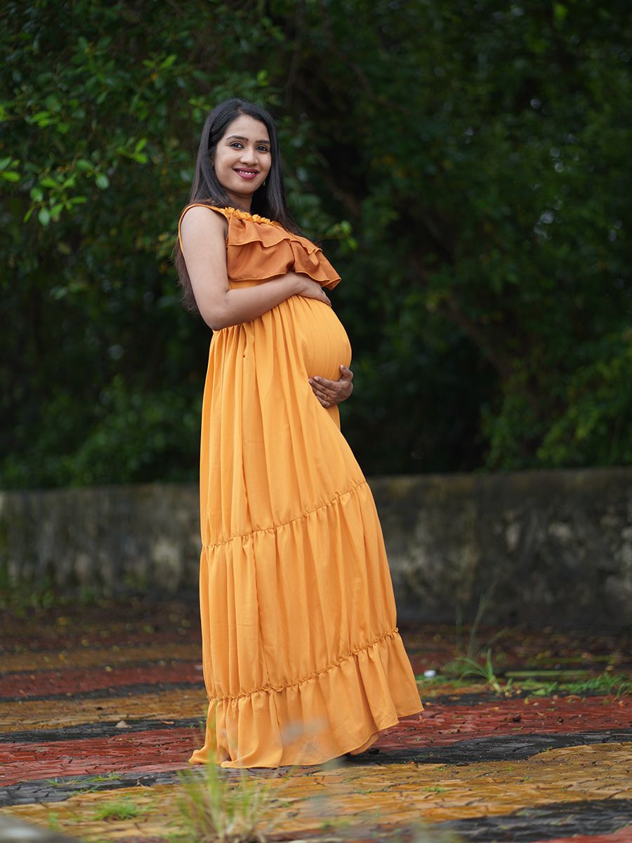 Maternity Photo Gown- Mustard Yellow