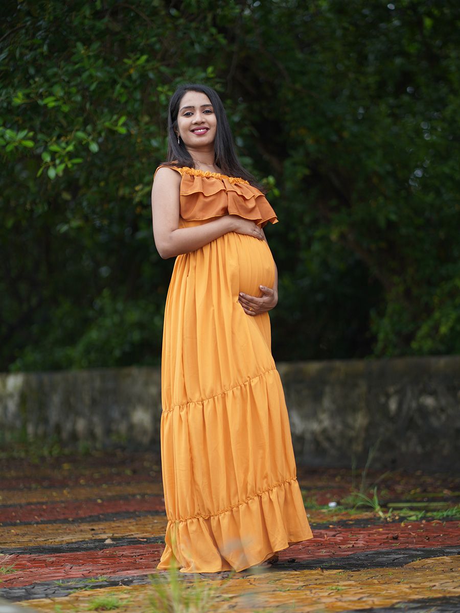 Maternity Photo Gown- Mustard Yellow