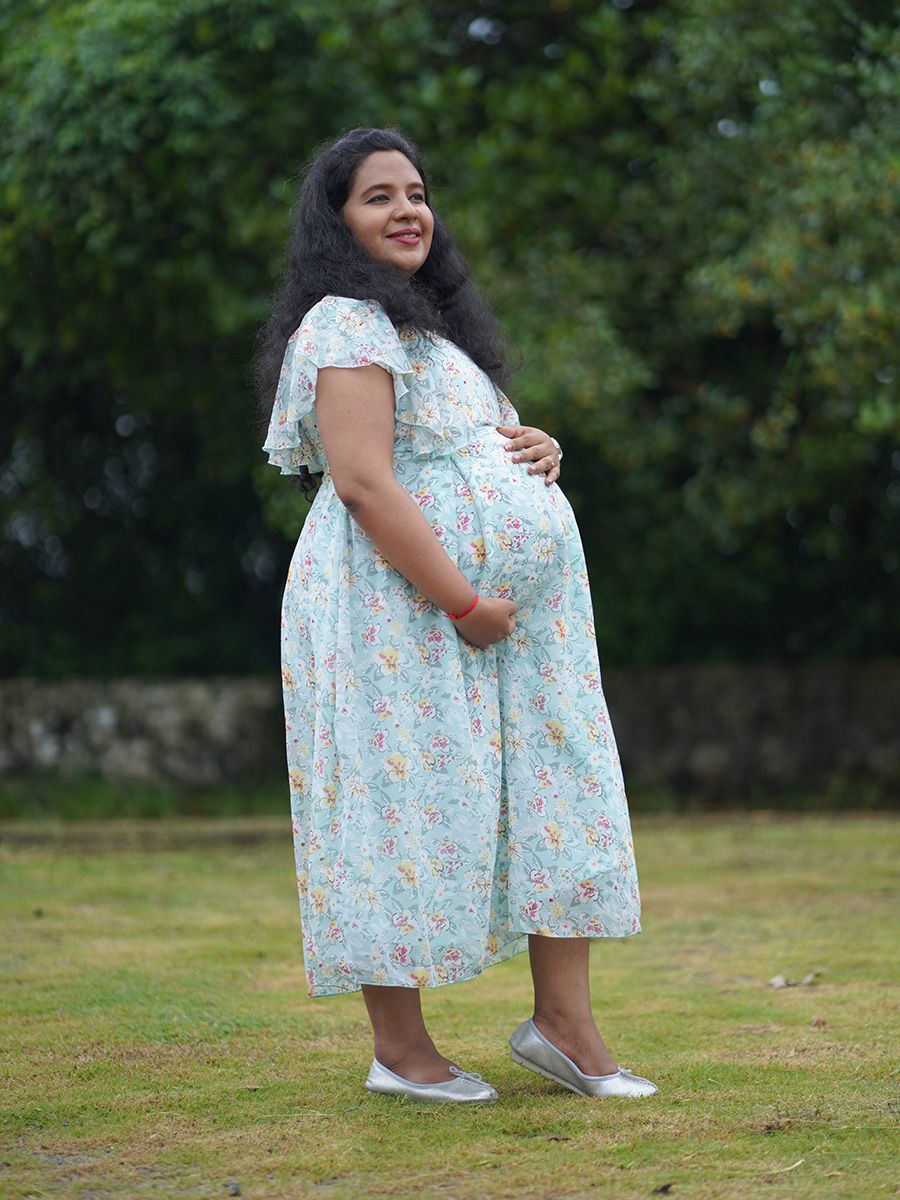 Maternity Short Dress- Floral (Light Green)