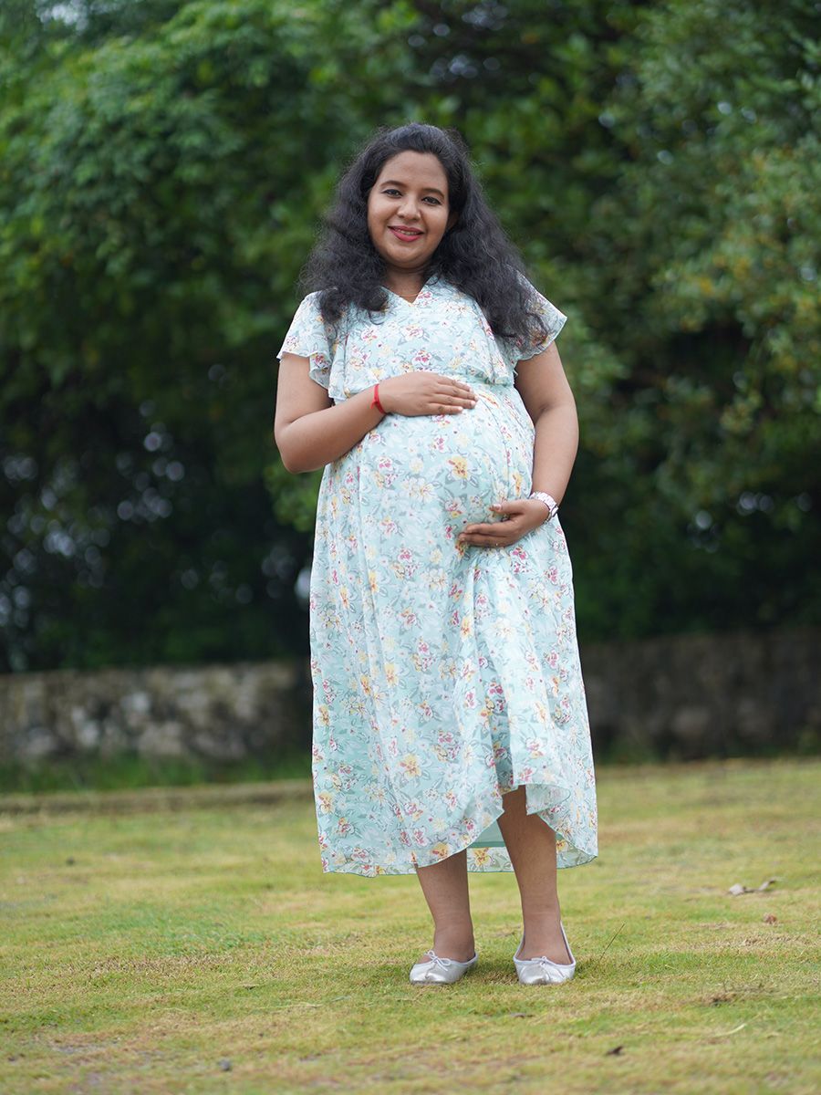 Maternity Short Dress- Floral (Light Green)