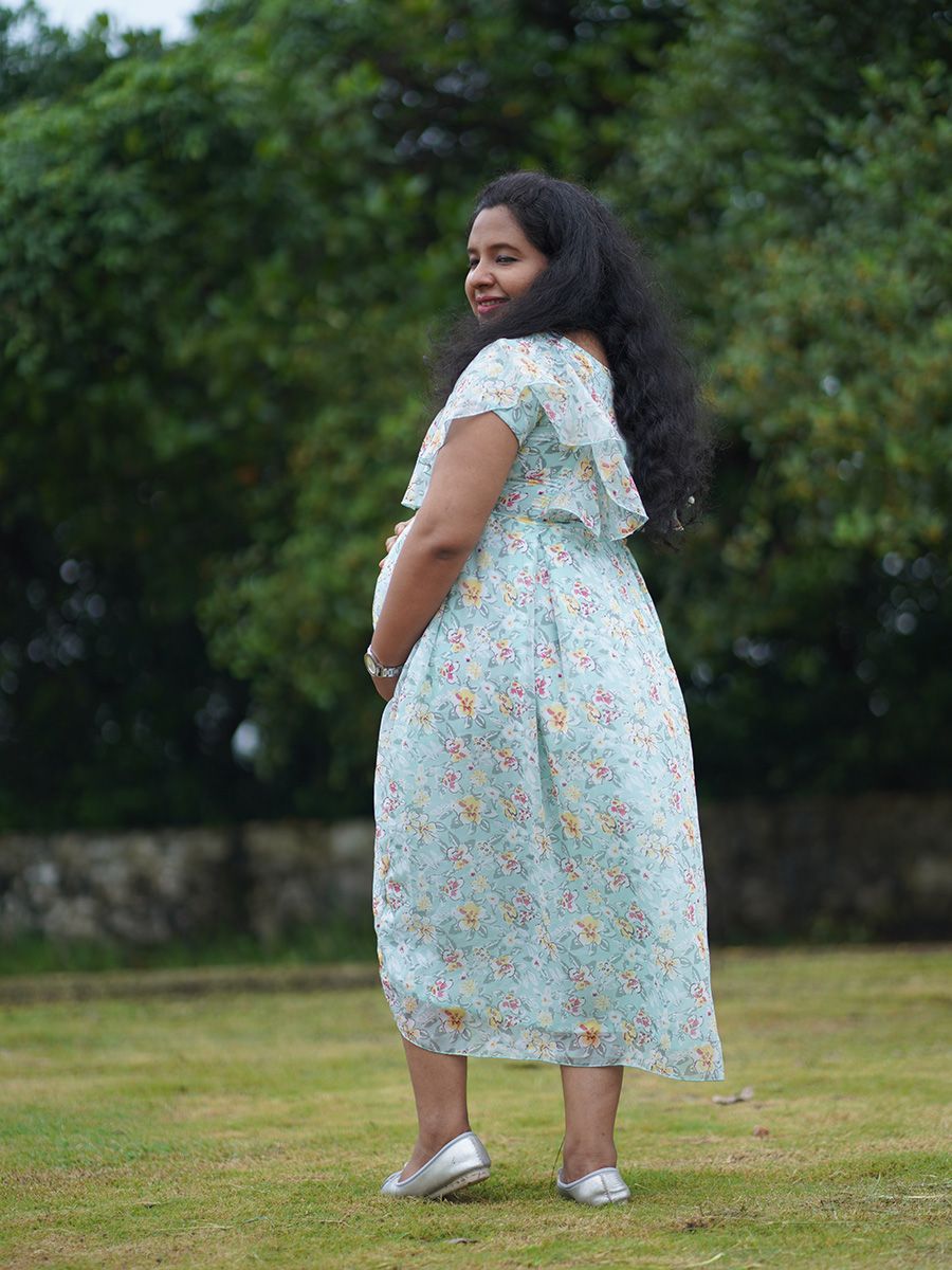 Maternity Short Dress- Floral (Light Green)