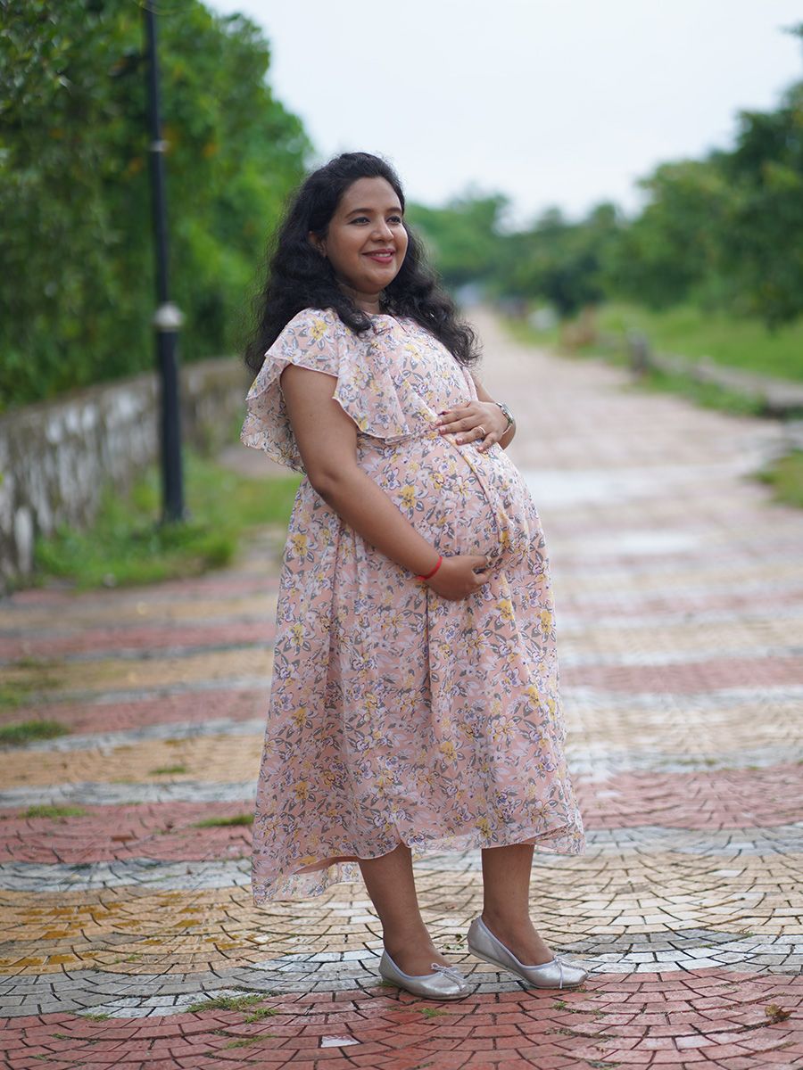 Maternity Short Dress- Floral (Peach