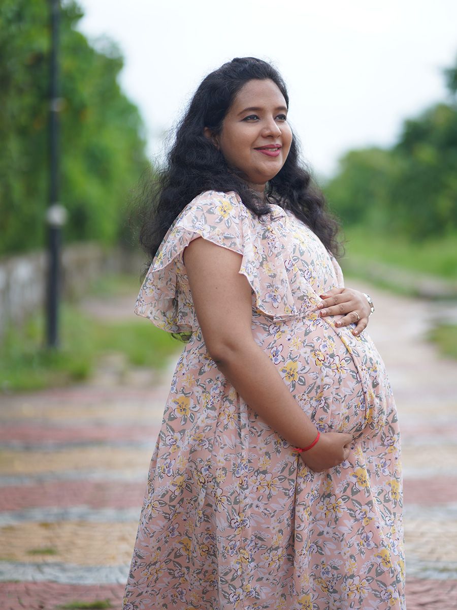 Maternity Short Dress- Floral (Peach