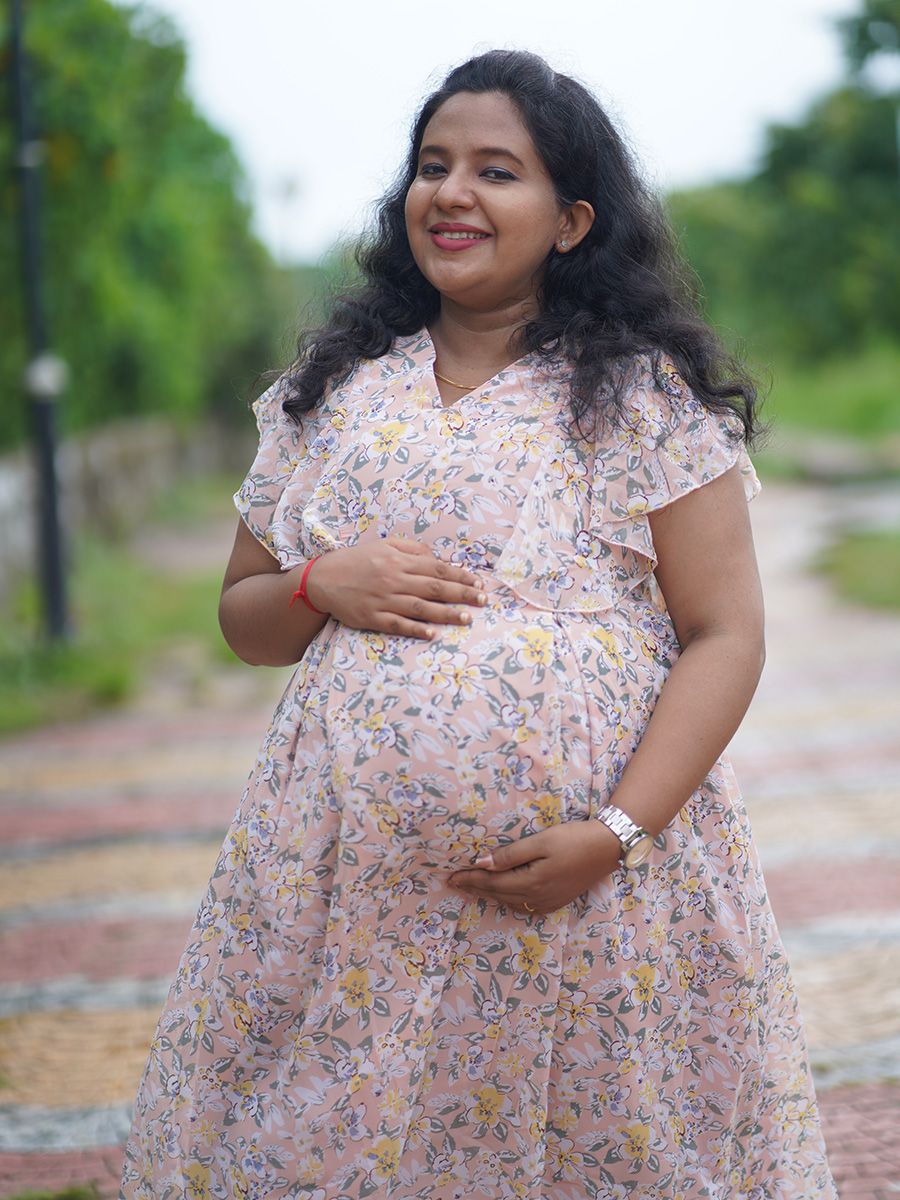 Maternity Short Dress- Floral (Peach