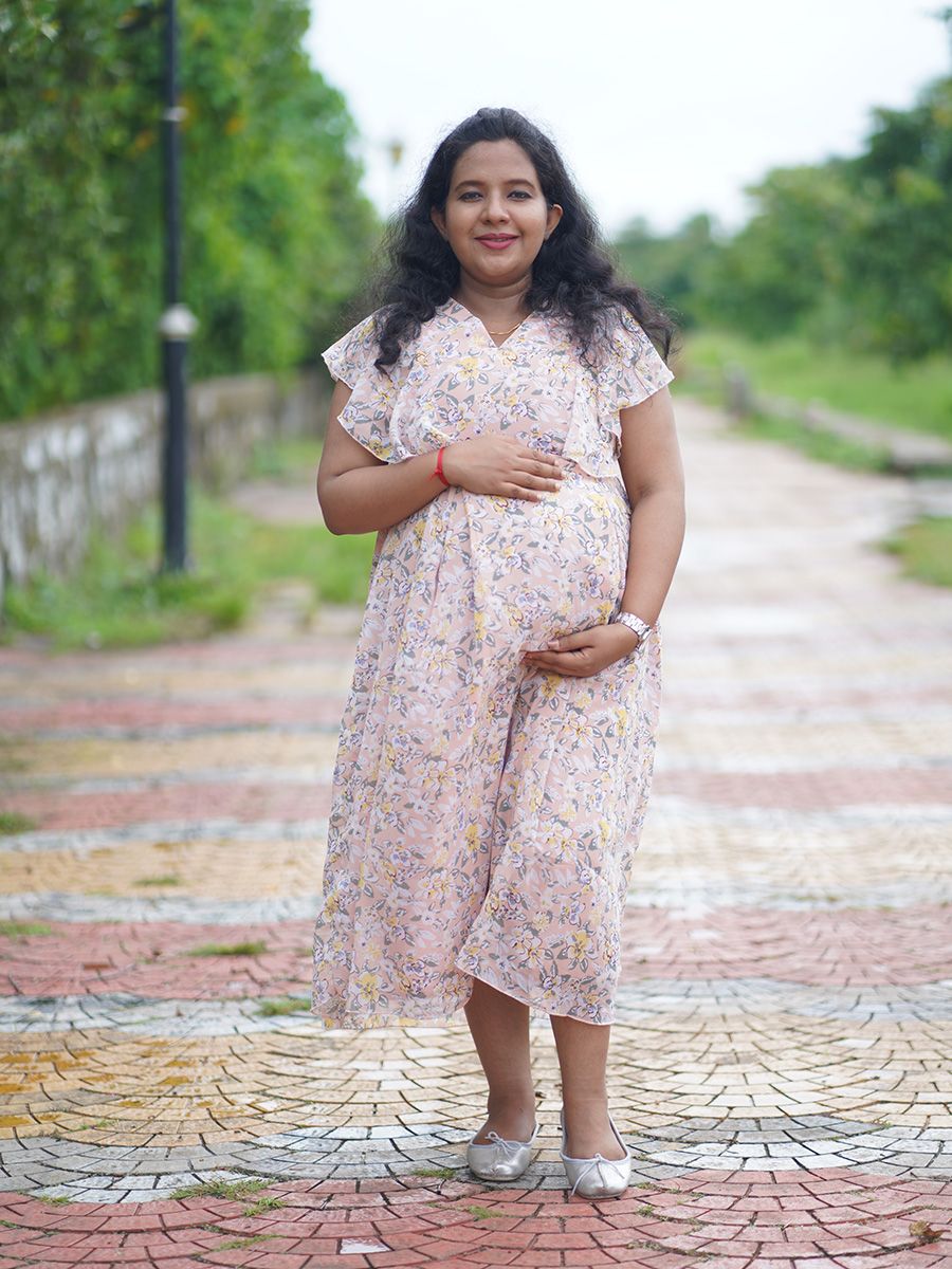 Maternity Short Dress- Floral (Peach