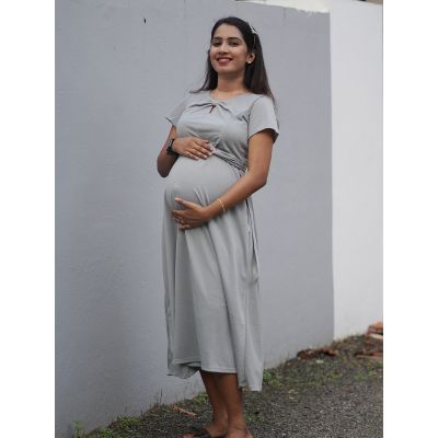 Maternity short Dress-  Knitted Ash