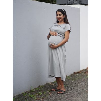 Maternity short Dress-  Knitted Ash