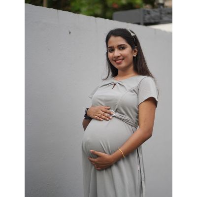 Maternity short Dress-  Knitted Ash