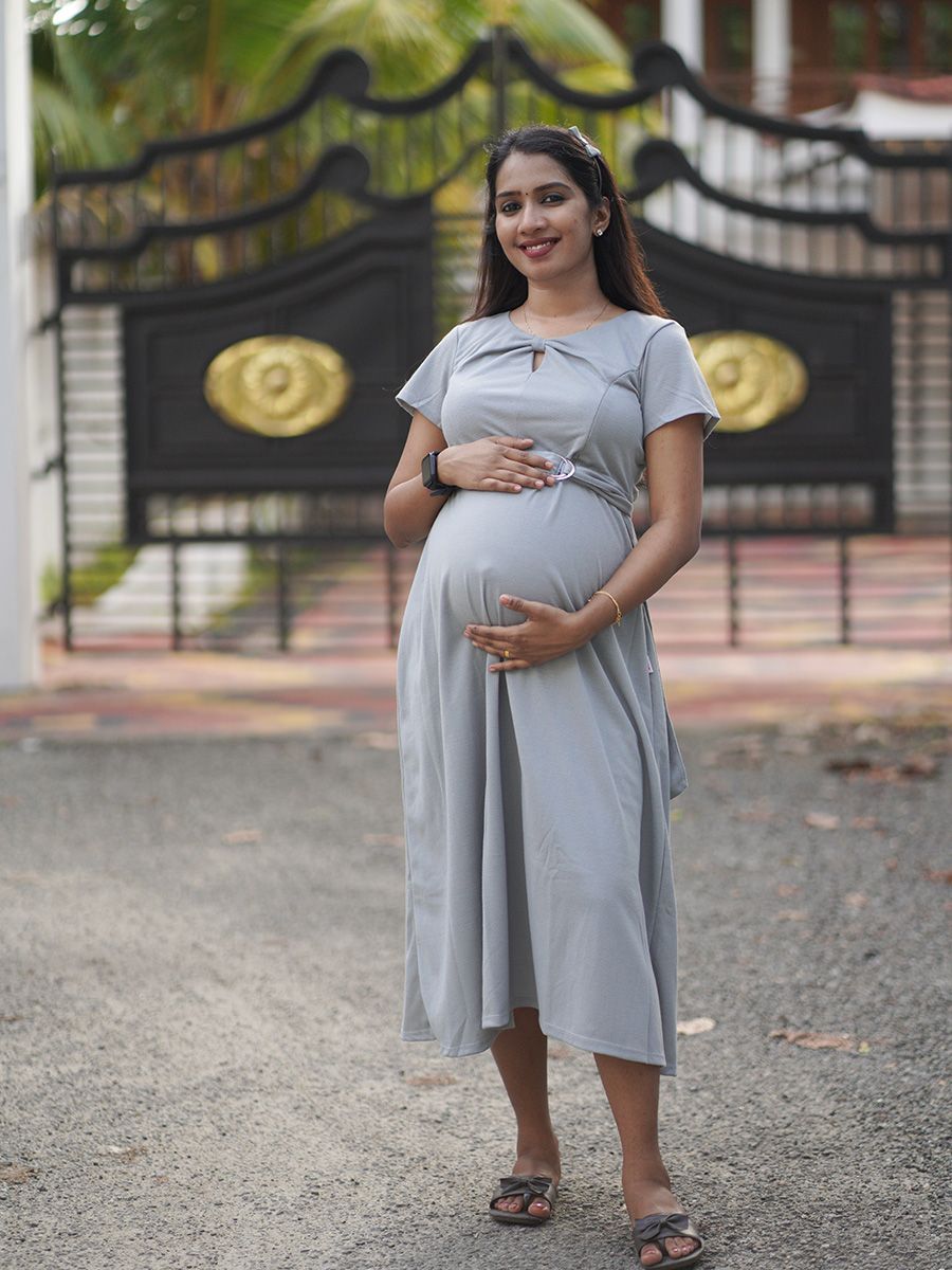 Maternity Short Dress- Knitted Zoe (Ash)