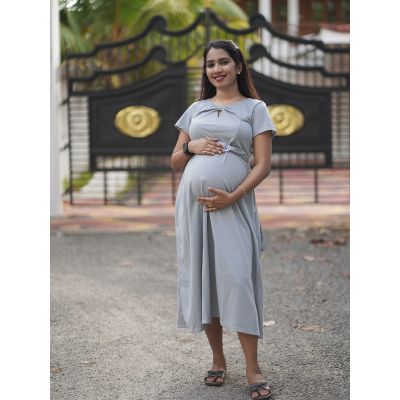 Maternity short Dress-  Knitted Ash