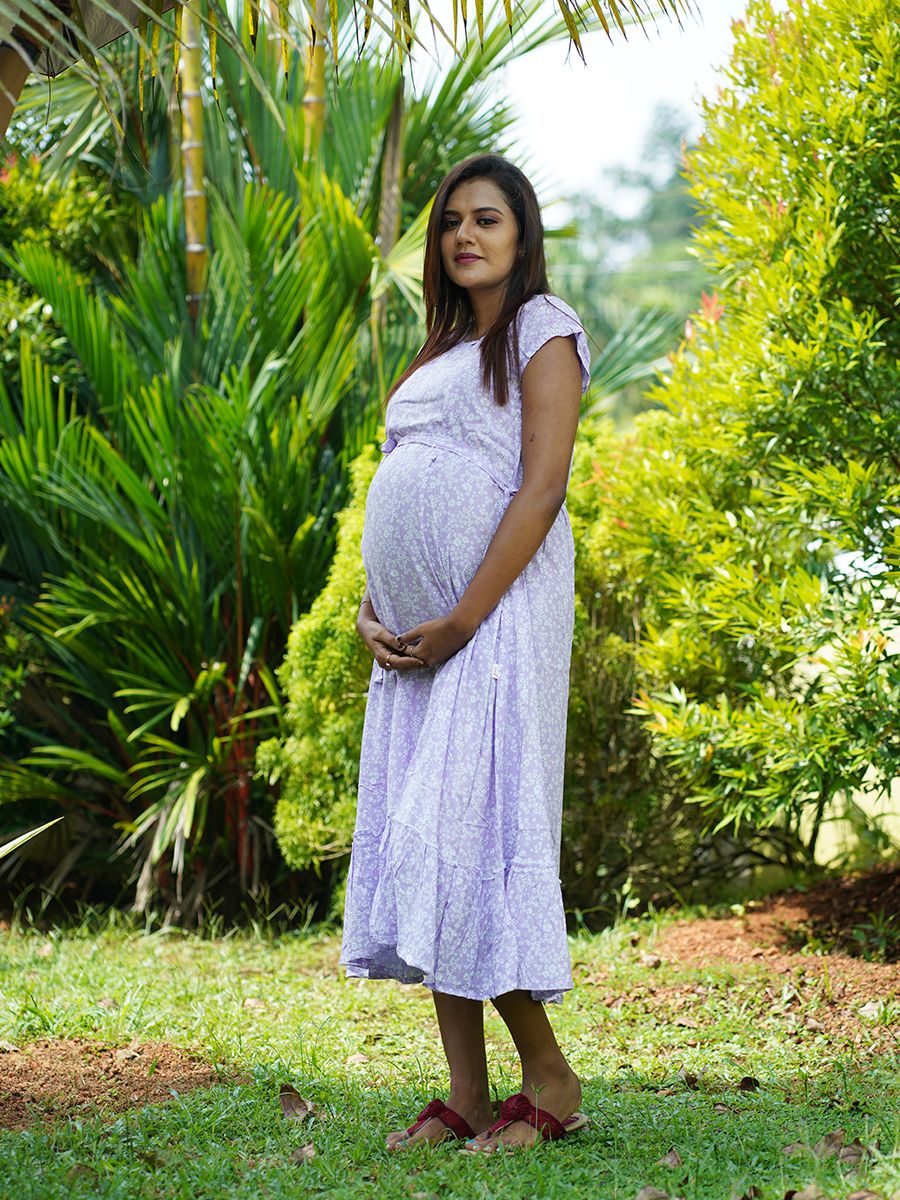 Maternity Short Dress with Free Mask (Lavender)