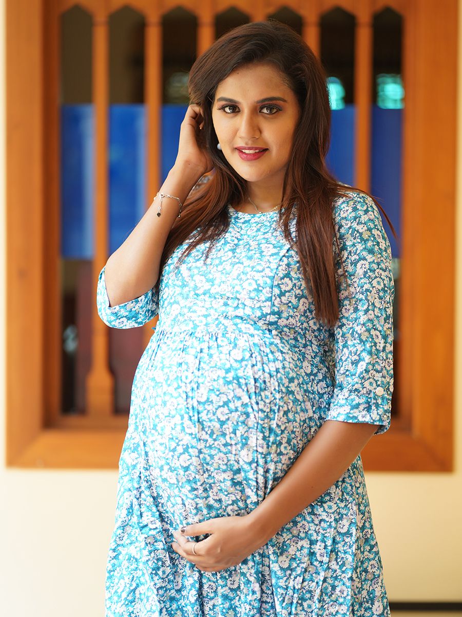 Maternity Long Tops- Floral ( Blue)
