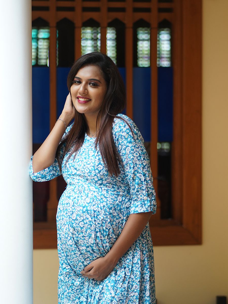 Maternity Long Tops- Floral ( Blue)