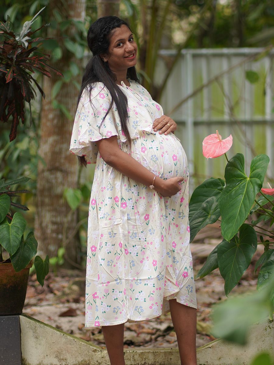 Maternity Short Night Gown- Fin Cream