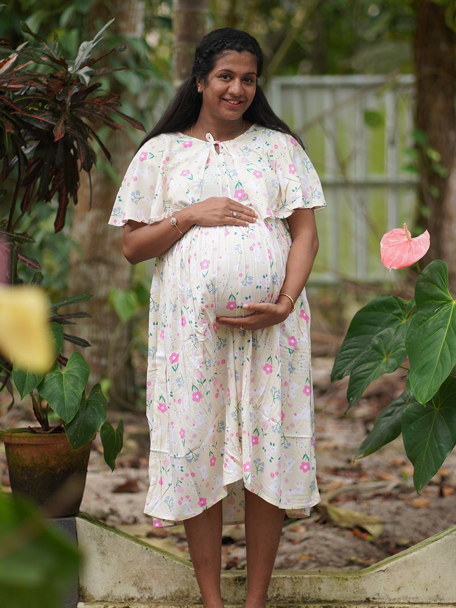 Maternity Short Night Gown- Fin Cream
