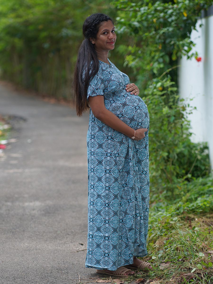 Maternity Full Night Gown- Nima Blue