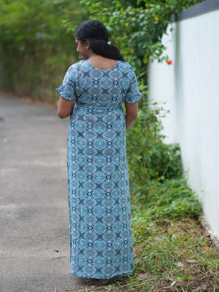 Maternity Full Night Gown- Nima Blue