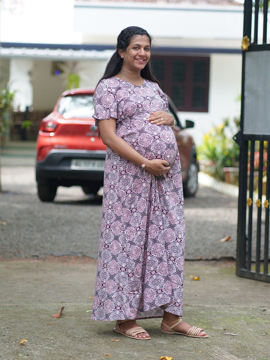 Maternity Full Night Gown- Nima Pink