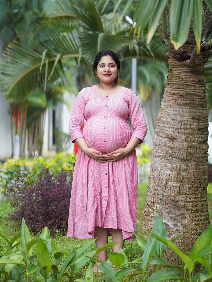 Maternity short Dress- Pink Lines
