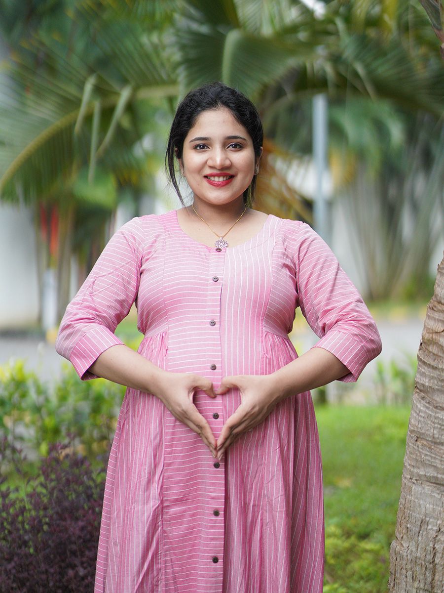 Maternity short Dress- Pink Lines