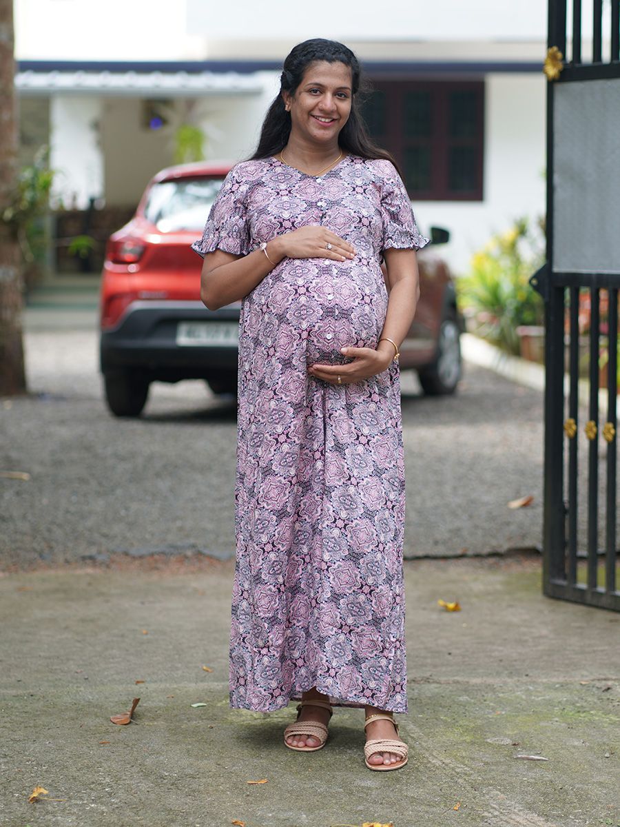 Maternity Full Night Gown- Nima Pink