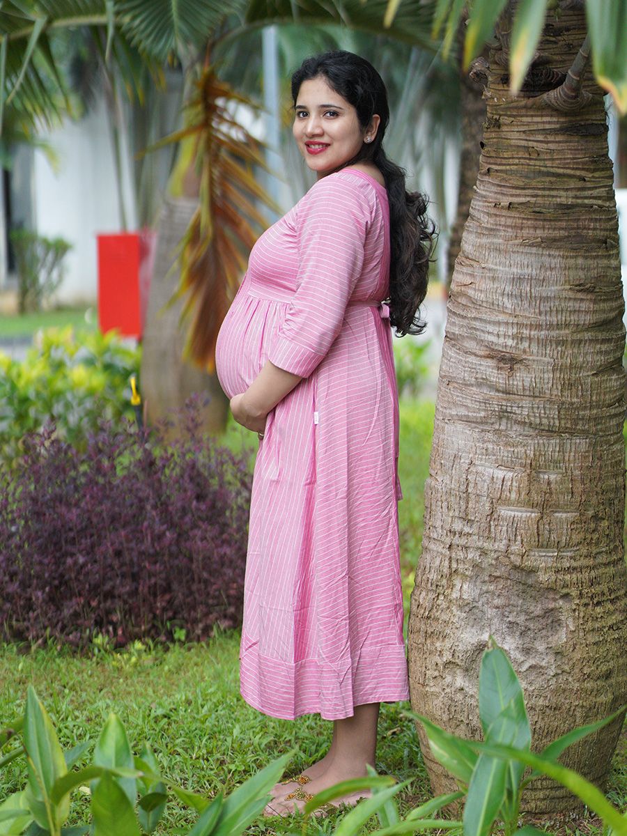 Maternity short Dress- Pink Lines