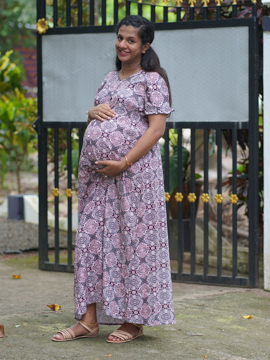 Maternity Full Night Gown- Nima Pink