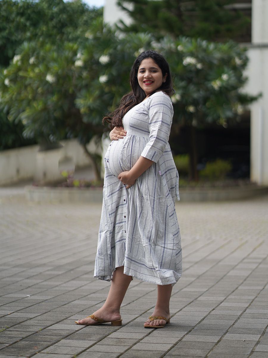 Maternity short Dress- Grey Lines