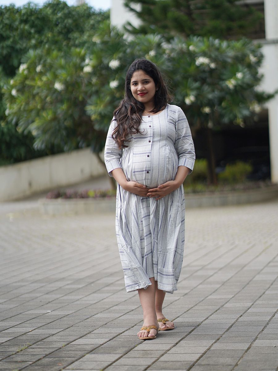 Maternity short Dress- Grey Lines