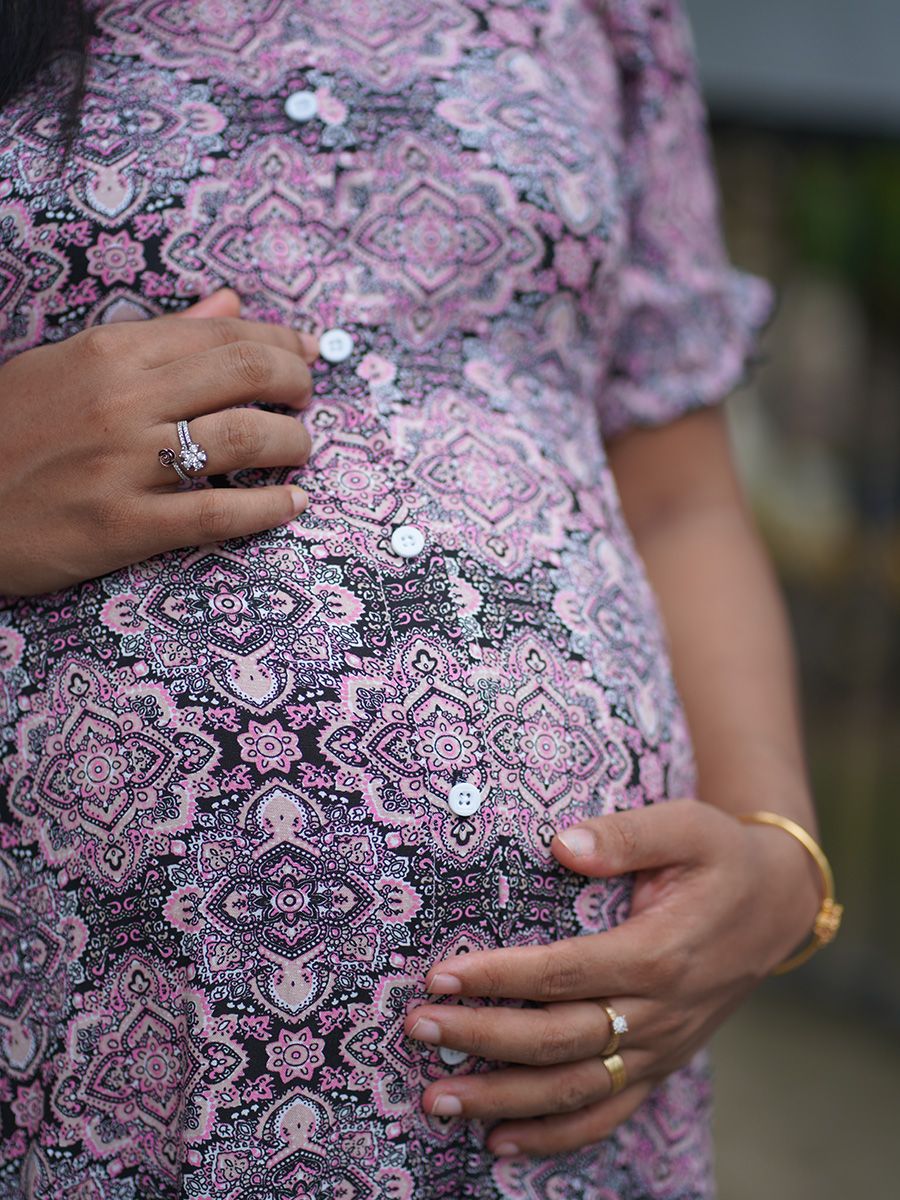 Maternity Full Night Gown- Nima Pink