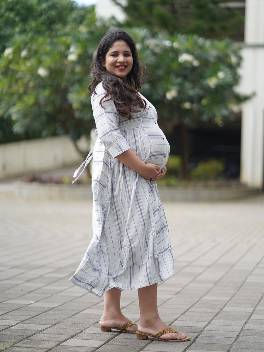 Maternity short Dress- Grey Lines