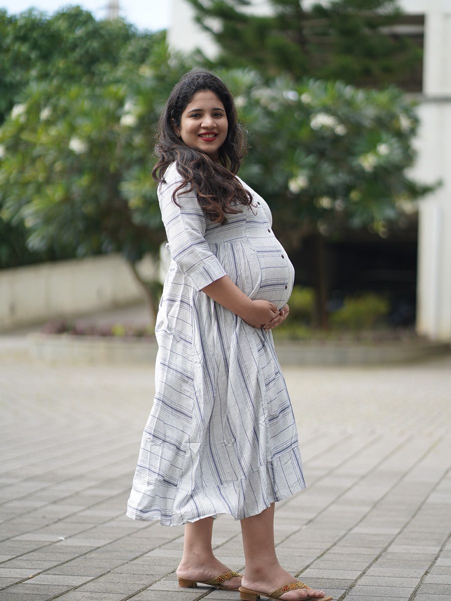 Maternity short Dress- Grey Lines