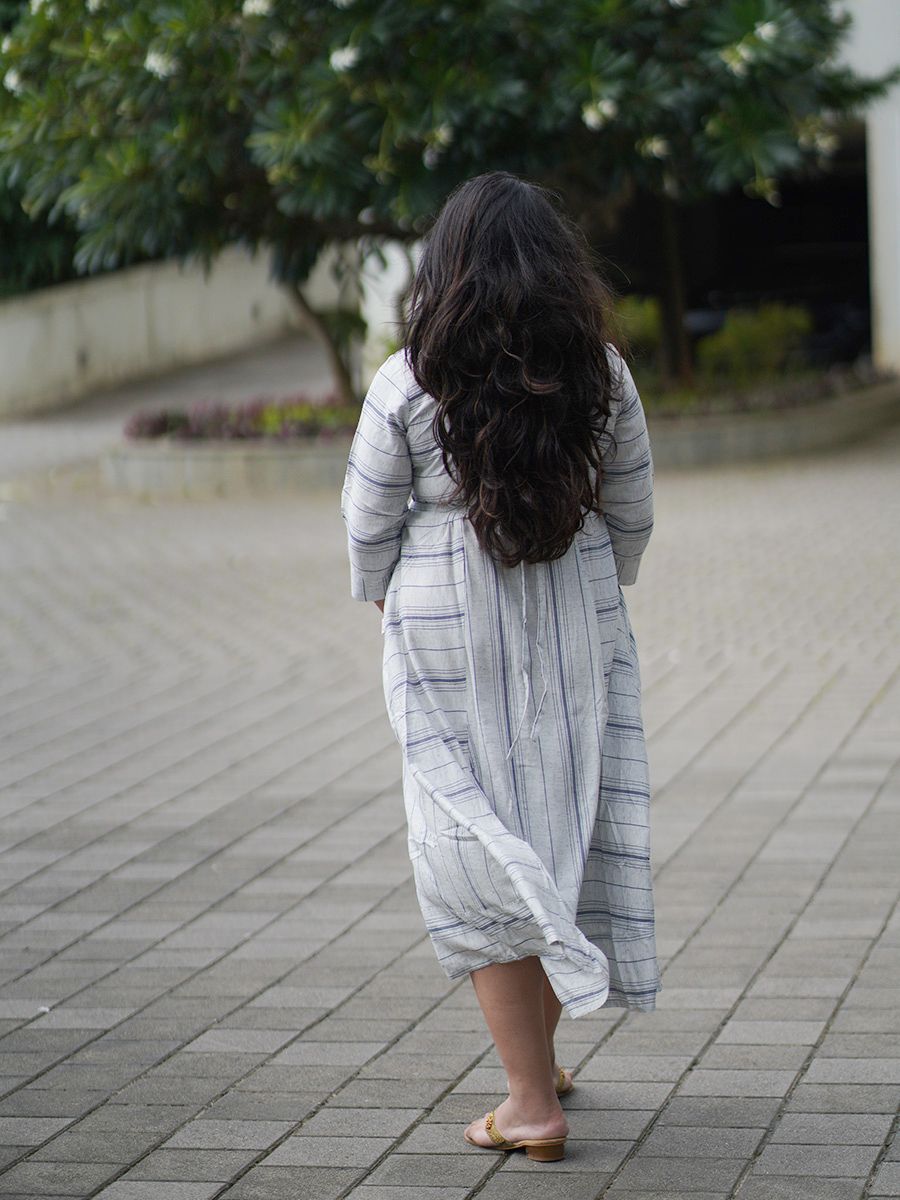 Maternity short Dress- Grey Lines