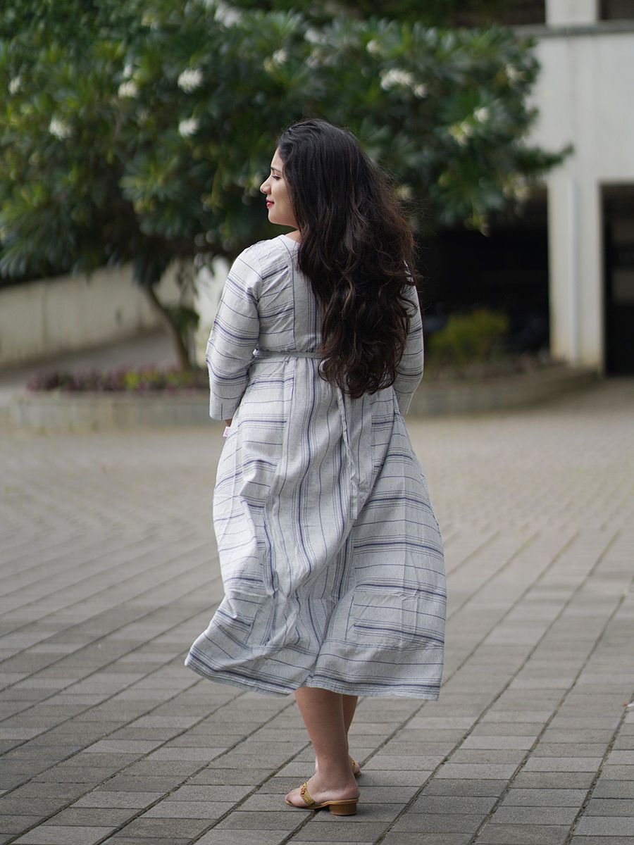 Maternity short Dress- Grey Lines
