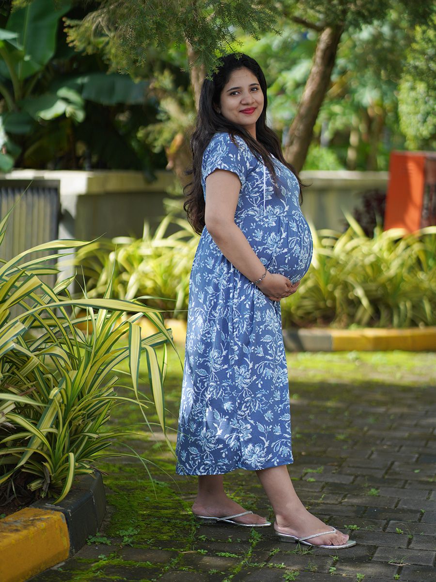 Maternity Short Dress- Knitted (Blue)