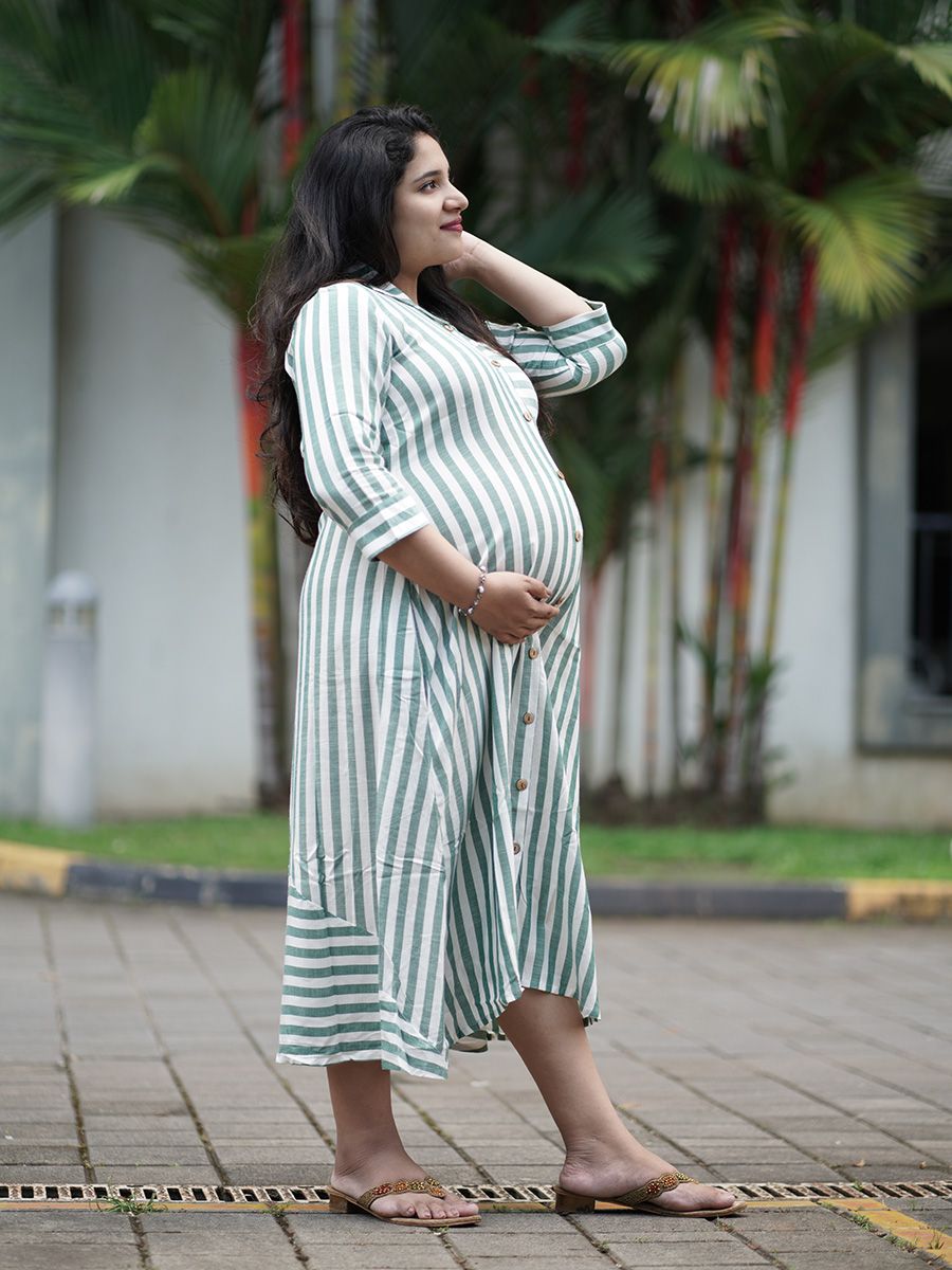 Maternity Short Dress- Lines (Green)