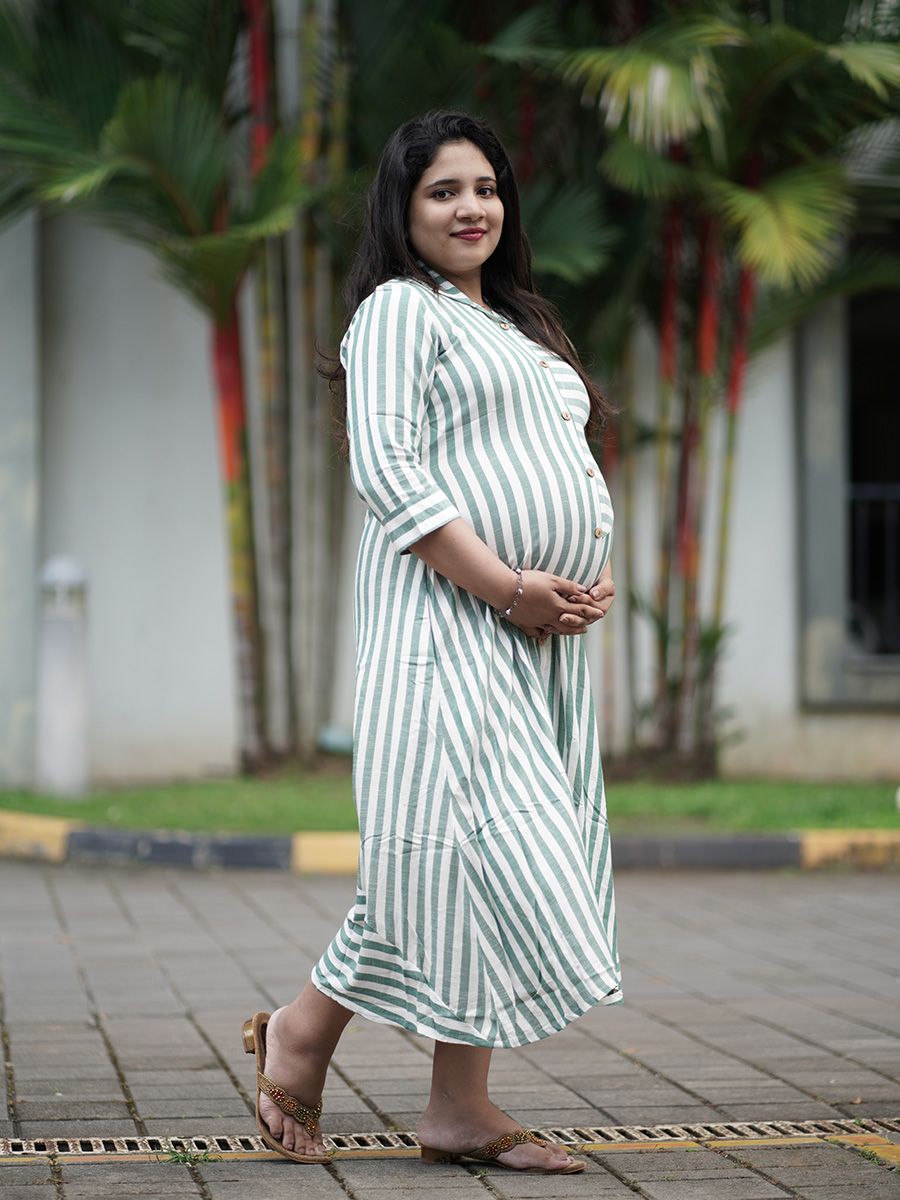 Maternity Short Dress- Lines (Green)