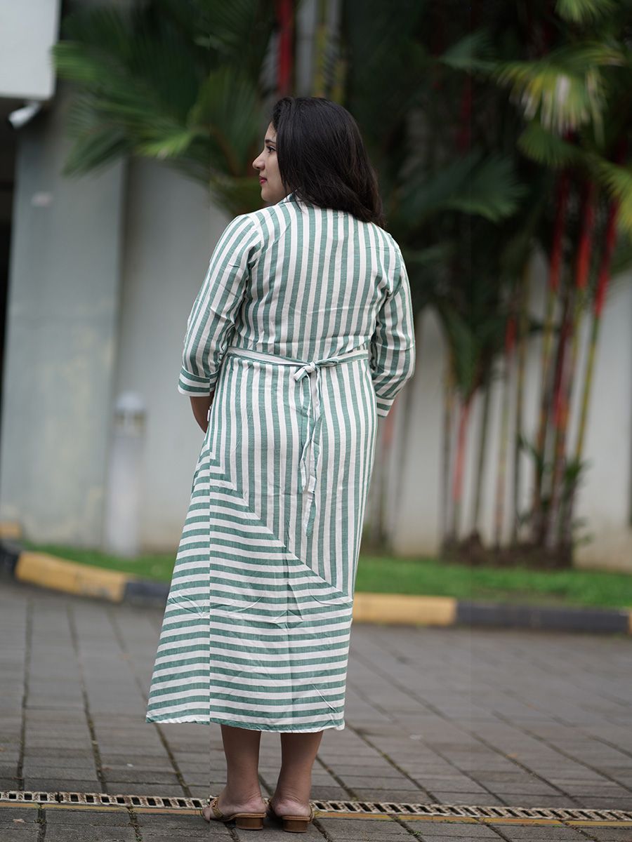 Maternity Short Dress- Lines (Green)