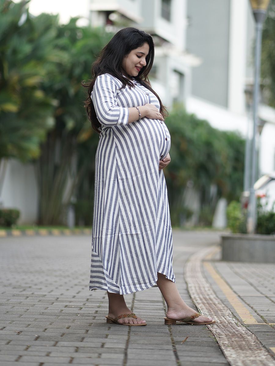 Maternity Short Dress- Lines (Ash)