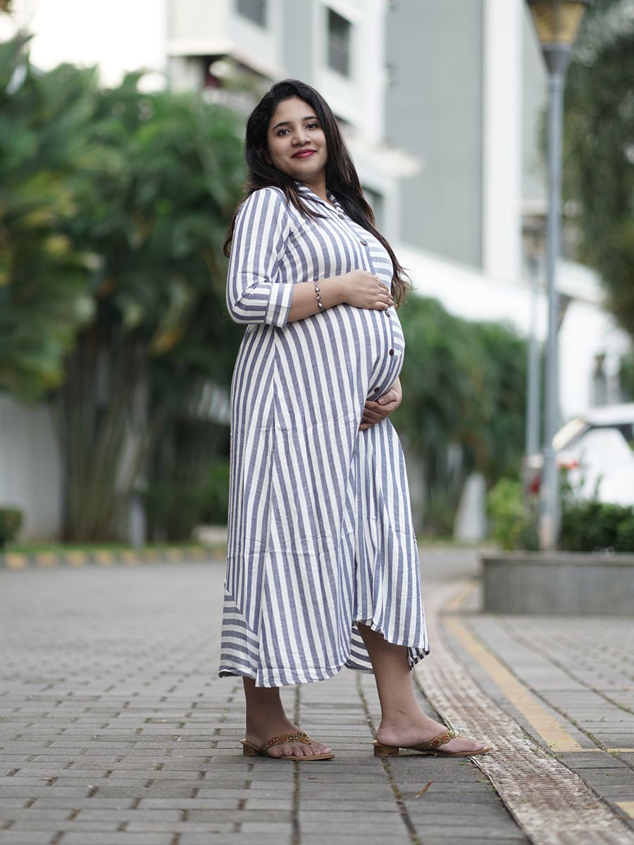 Maternity Short Dress- Lines (Ash)