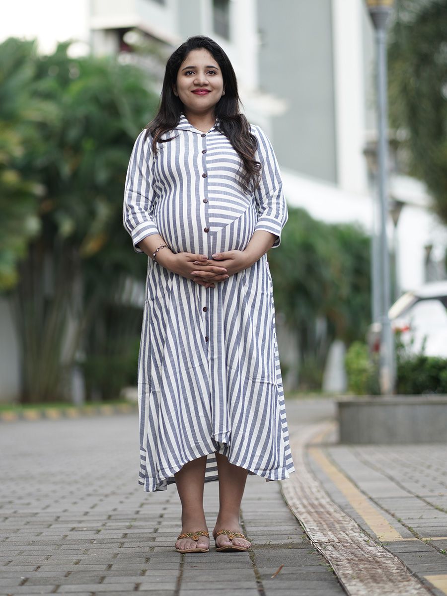 Maternity Short Dress- Lines (Ash)