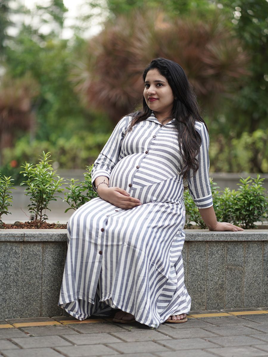 Maternity Short Dress- Lines (Ash)