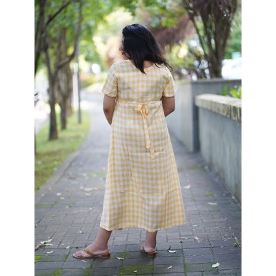 Maternity Short Night Gown- Checks (Yellow)