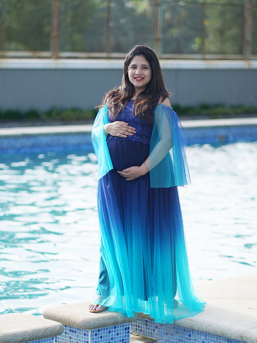 Maternity Baby Shower Dress-Blue