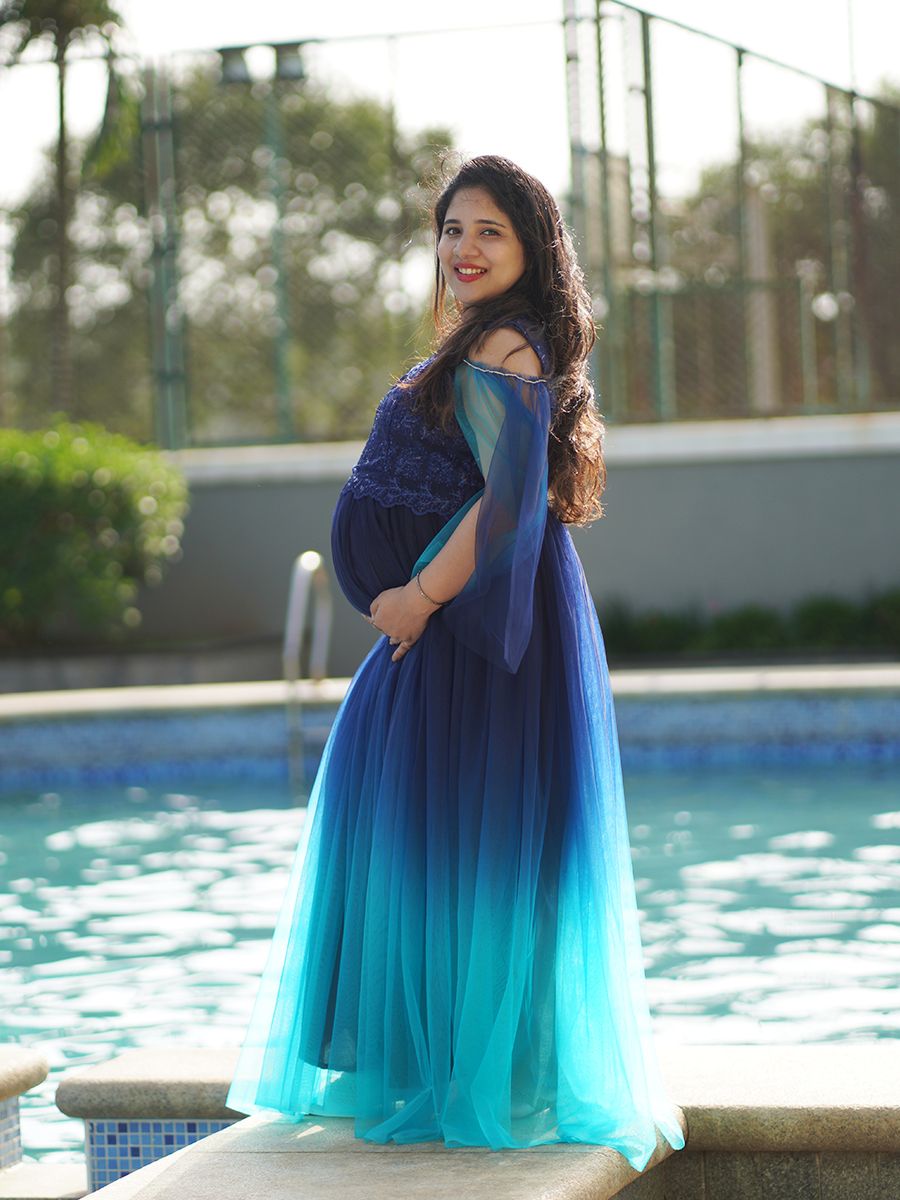 Maternity Baby Shower Dress-Blue