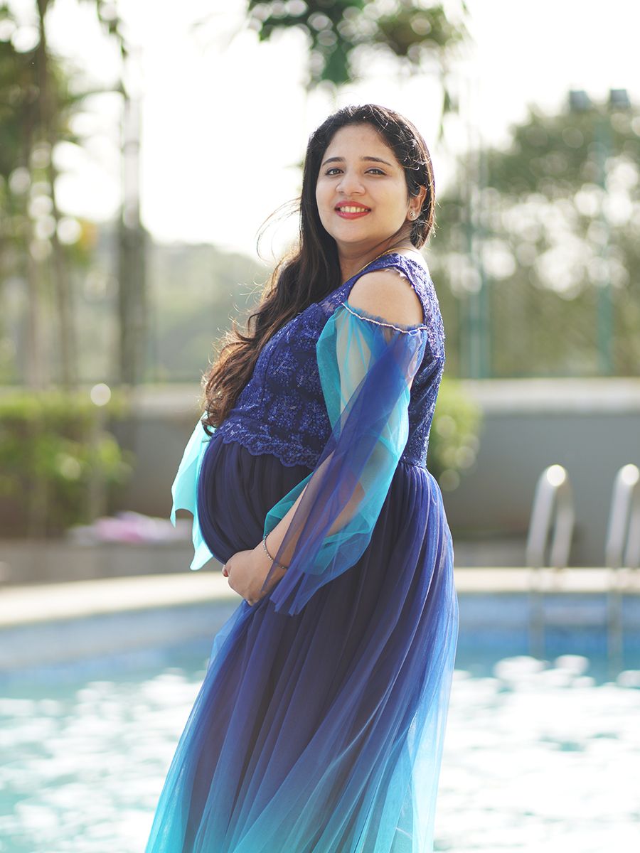 Maternity Baby Shower Dress-Blue