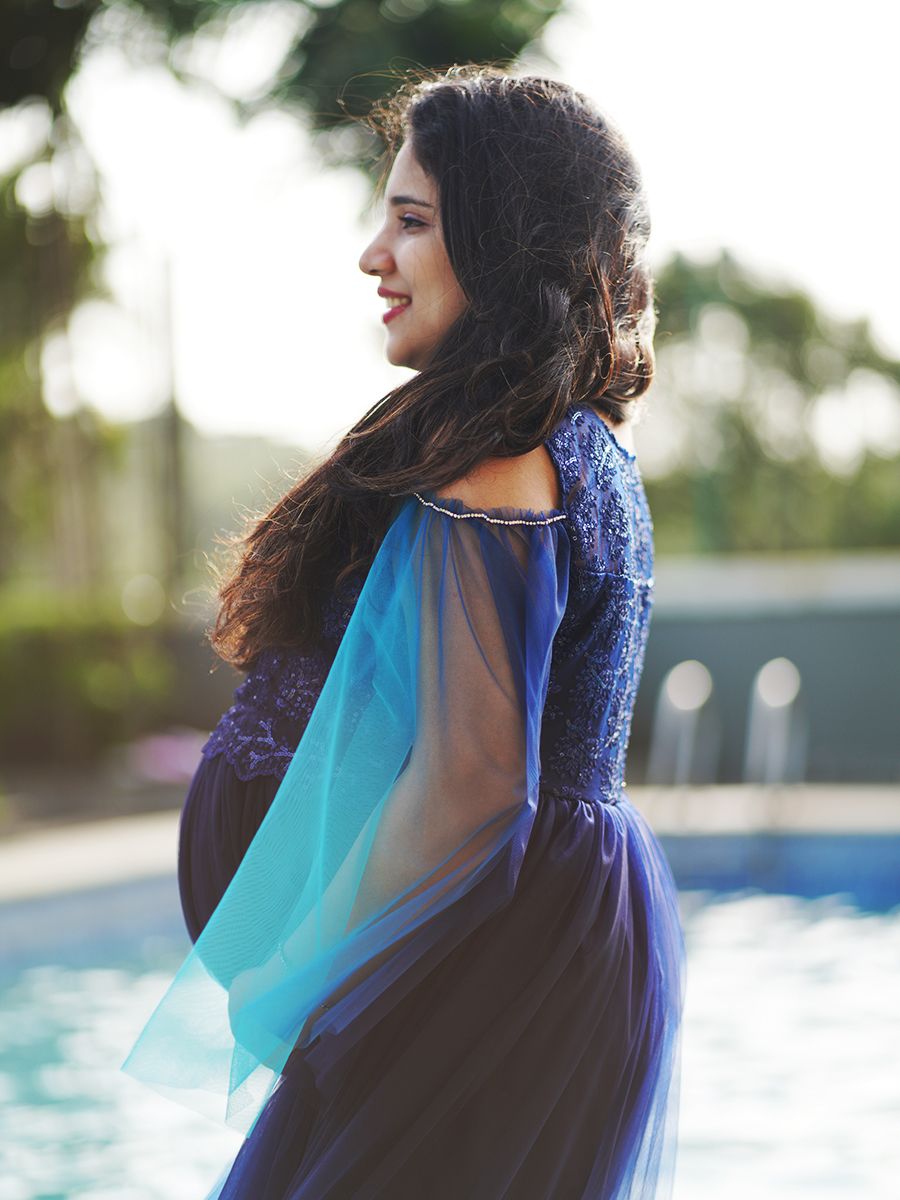 Maternity Baby Shower Dress-Blue