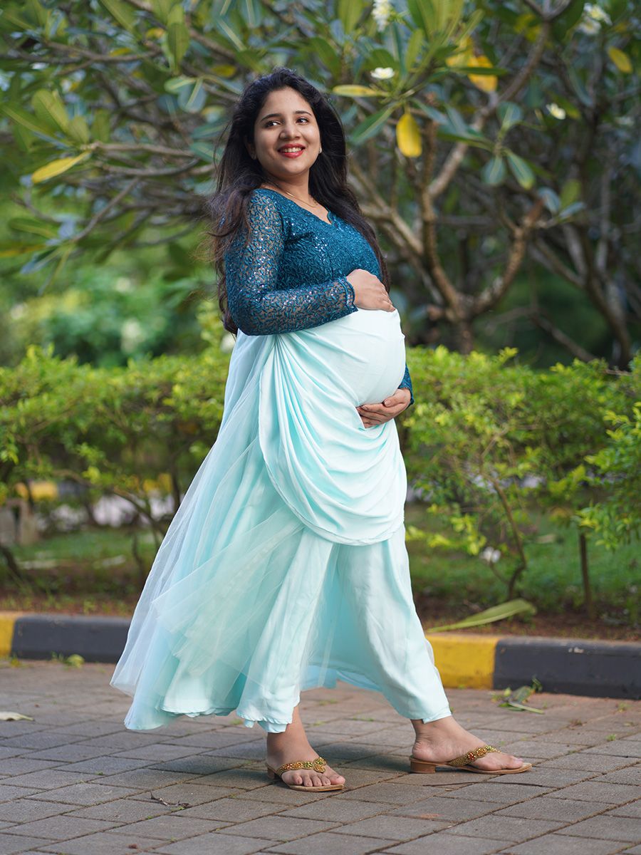 Maternity Photo gown- Peakcock green