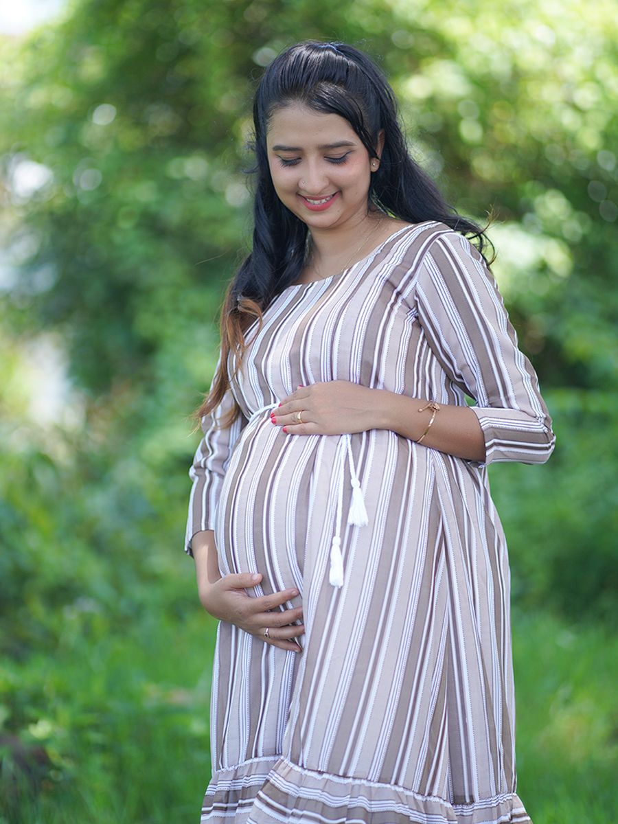 Maternity short Dress Lines (Light Brown)