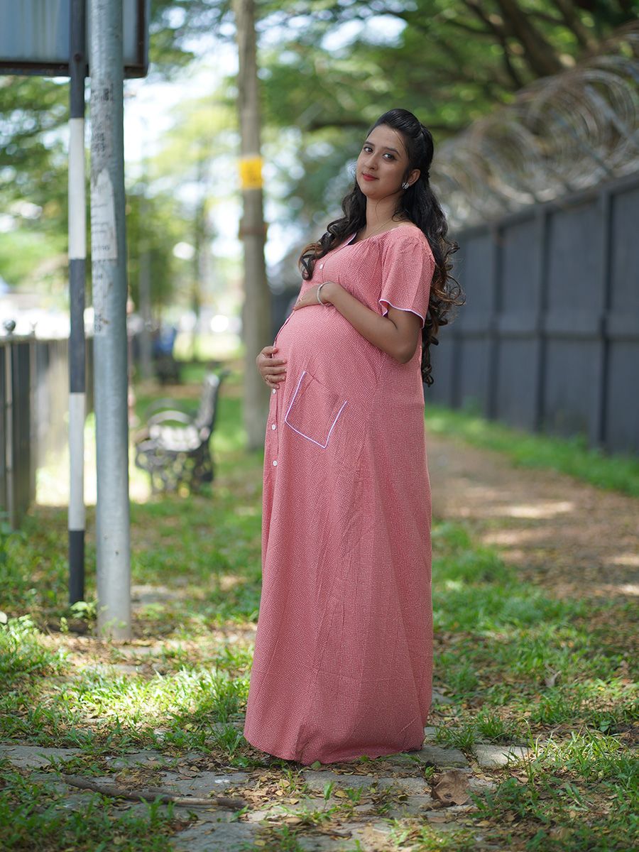 Maternity Full Night Gown-  (peach)